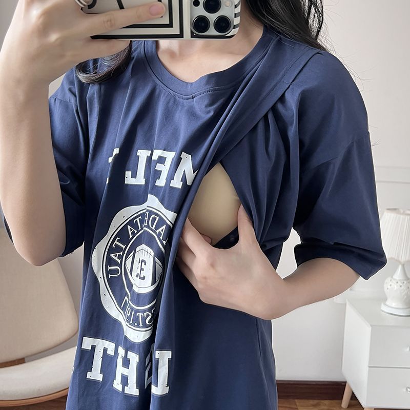 Feeding - Nursing Dress Pregnant Breastfeeding Long T-Shirt
