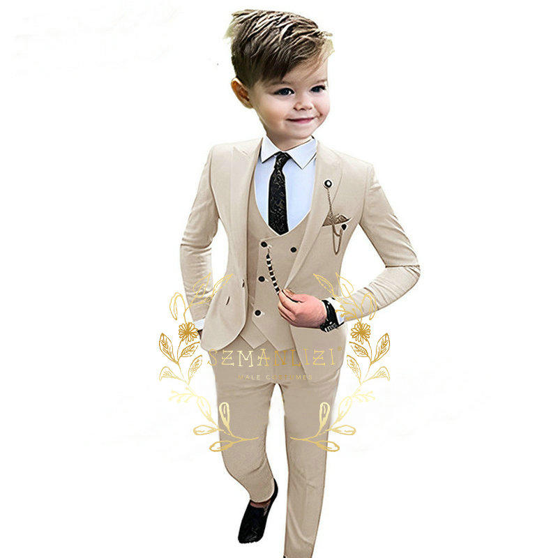 Baby Boy Suit Set Baptism - Kids Boys Beige Blazer Vest Pants