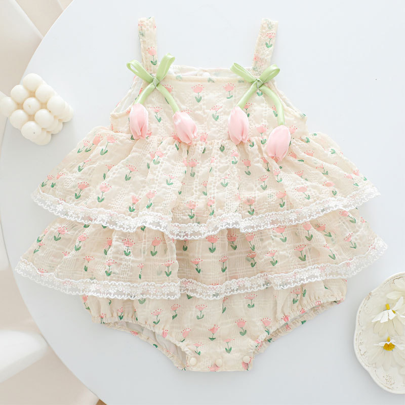 Newborn Baby Girl Romper Floral - 2026 Baby Girl Summer Princess Strap