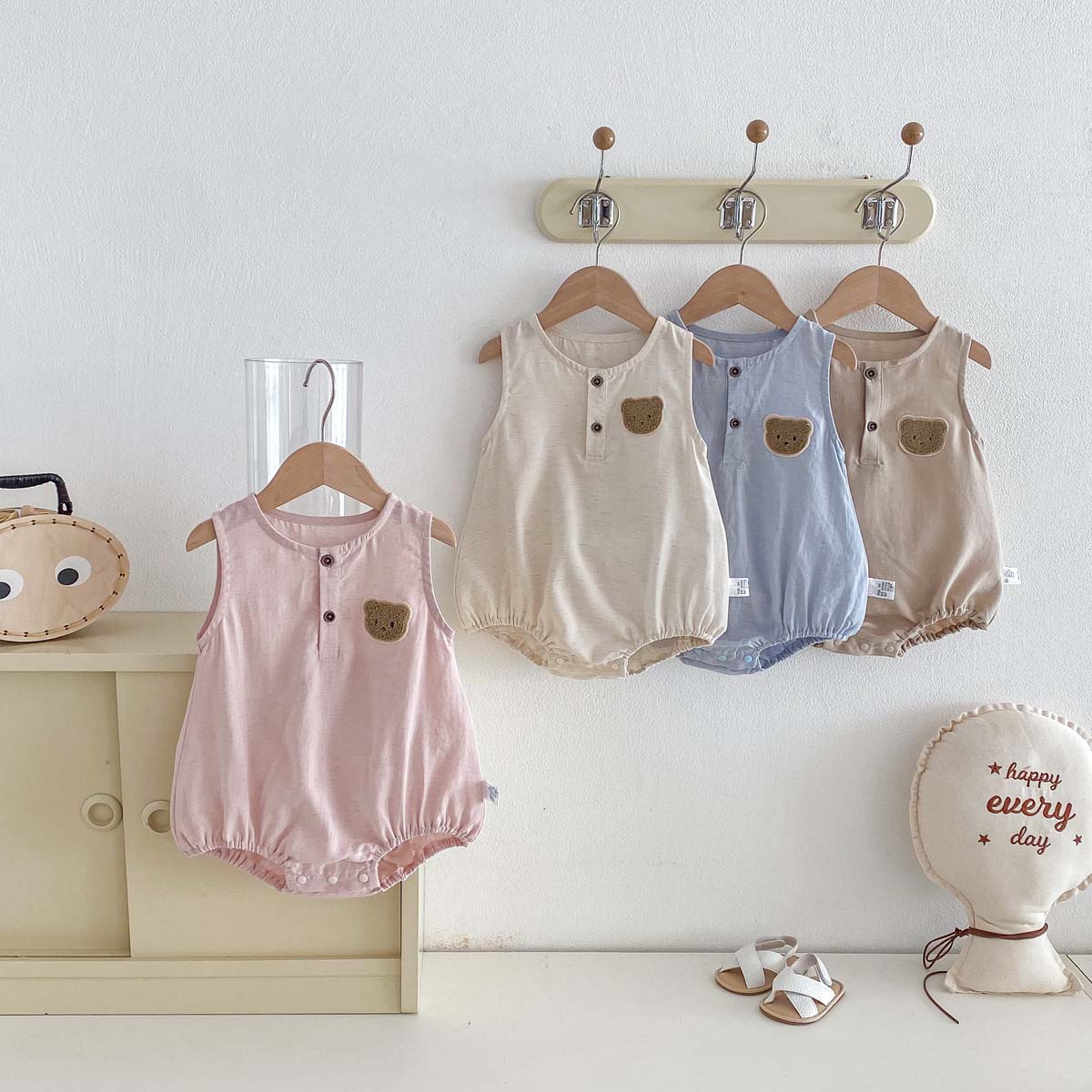 Baby Summer Linen Sleeveless Jumpsuit - Baby Summer Bear Thin Sleeveless Jumpsuit,