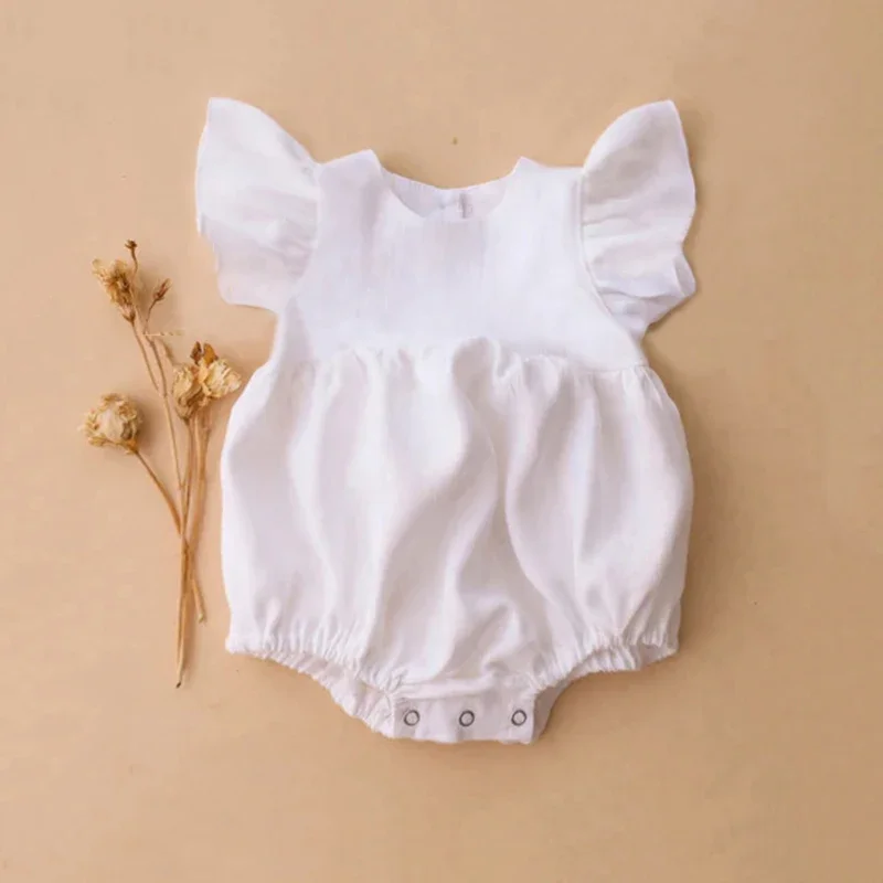 Baby Summer Linen Sleeveless Jumpsuit - 0-24M Linen Cotton Newborn Girl Clothes