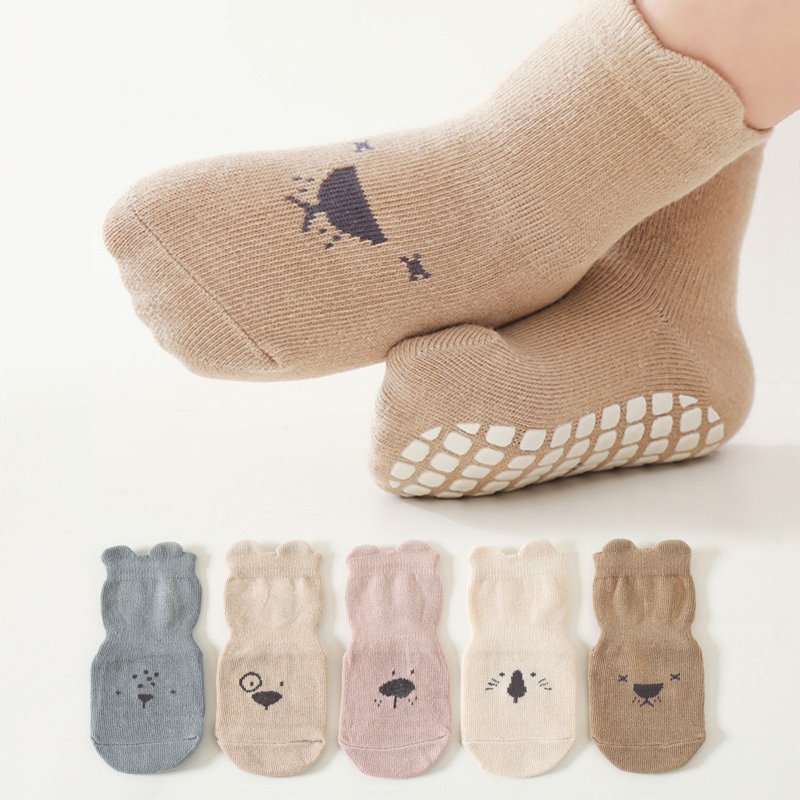 Unisex Baby Socks Non Slip - 3/5 Pairs Baby Adorable Animals Pattern