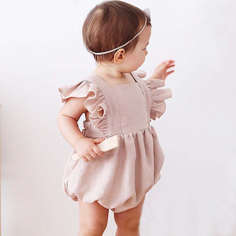 Baby Summer Linen Sleeveless Jumpsuit - Baby Girls Rompers Summer Solid Color