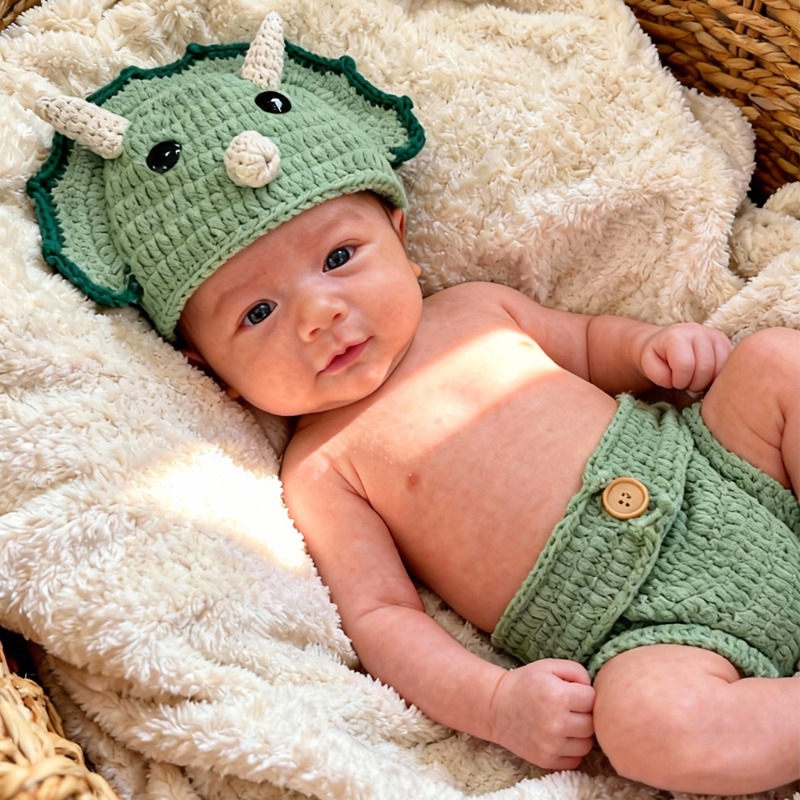 2pcs Crochet Dinosaur Newborn  - Infant Photography Props Outfit ulasan dan harga