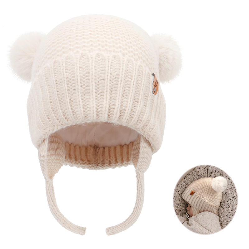 Baby Wool Hat Cute Fur Ball Ea - Infant Beanie Hat With Ears ulasan dan harga