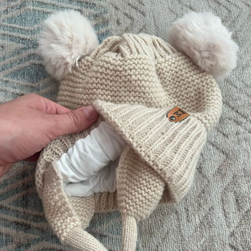 Baby Wool Hat Cute Fur Ball Ea - Infant Beanie Hat With Ears ulasan dan harga