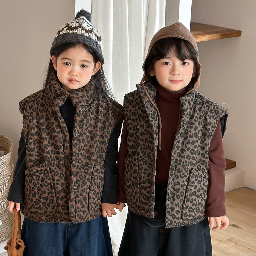 Kids Leopard Print Padded Vest - Toddler Boy Winter Fleece Jacket ulasan dan harga