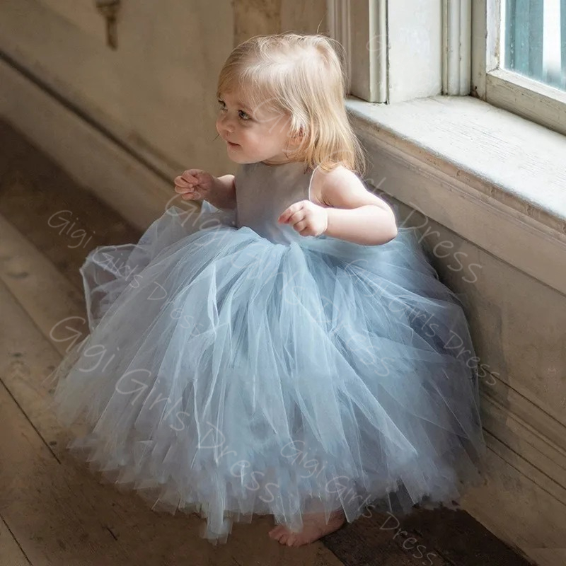 Blue Flower Girl Dress for Wed - Toddler Girl Tulle Party Dress ulasan dan harga