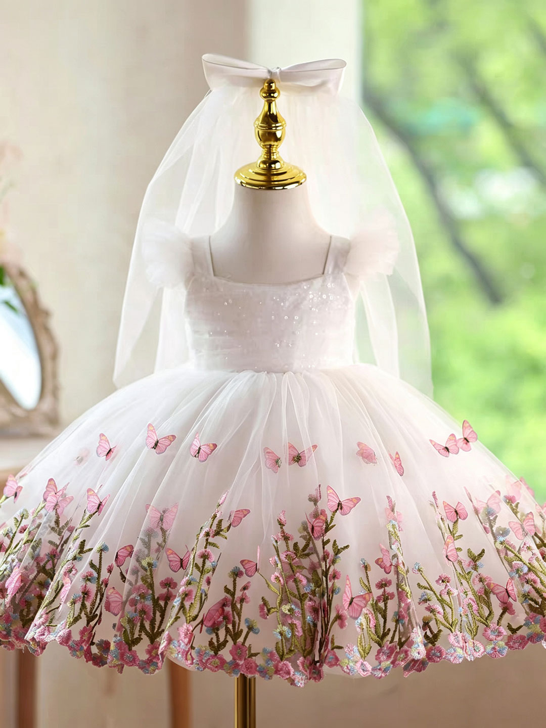 Jill Wish D277 White Butterfly - Toddler Girl Tulle Party Dress ulasan dan harga