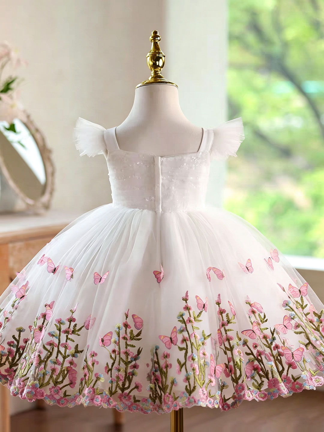 Jill Wish D277 White Butterfly - Toddler Girl Tulle Party Dress ulasan dan harga