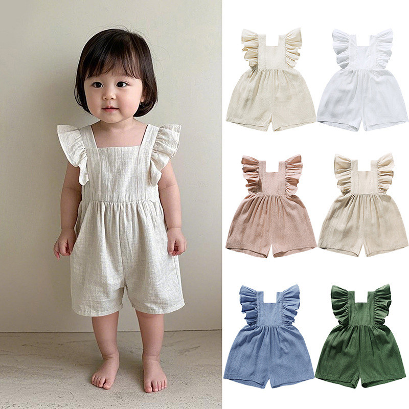Summer Baby Clothes Unisex Gir - Baby Summer Linen Sleeveless Jumpsuit ulasan dan harga