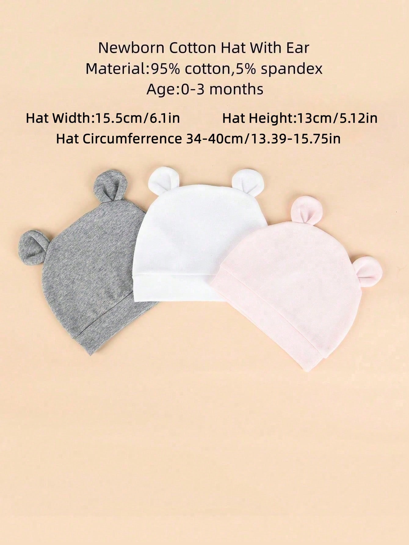 3-Pack Newborn Solid Color Sin - Infant Beanie Hat With Ears ulasan dan harga