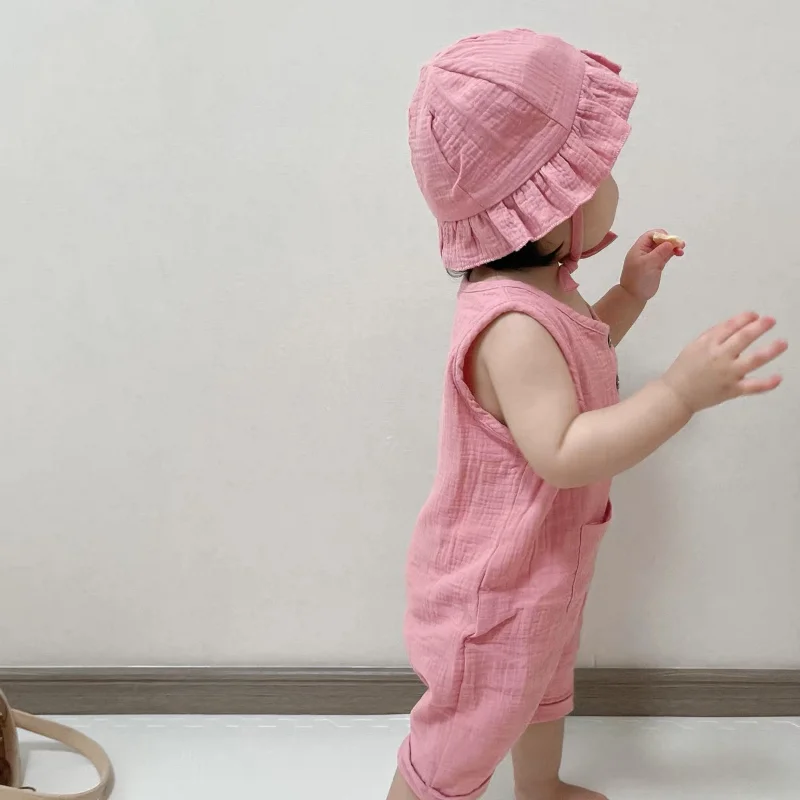 2Pcs/Set Baby Summer Clothing  - Baby Summer Linen Sleeveless Jumpsuit ulasan dan harga