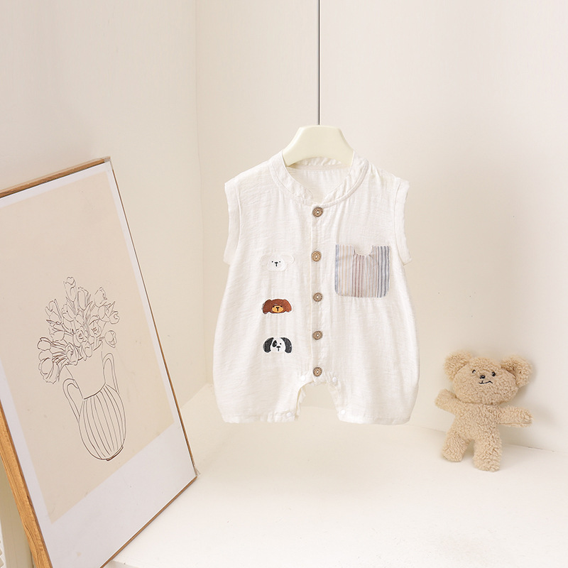 Baby Boys Summer Romper Cartoo - Baby Summer Linen Sleeveless Jumpsuit ulasan dan harga